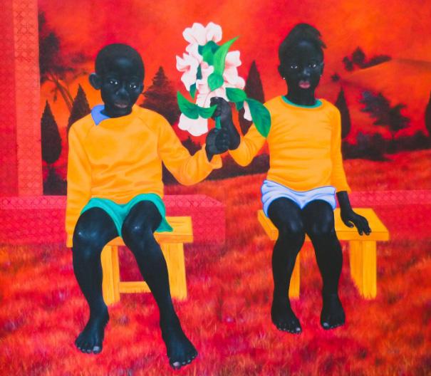 Emmanuel Aziseh, « Toguether we stand 2 », acrylic,130 x120 cm