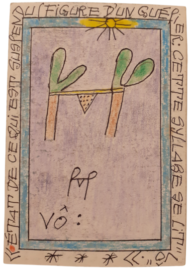 Frédéric Bruly BOUABRE-Etat de ce qui est suspendu (figure d'un guépier) "Vo" P 78