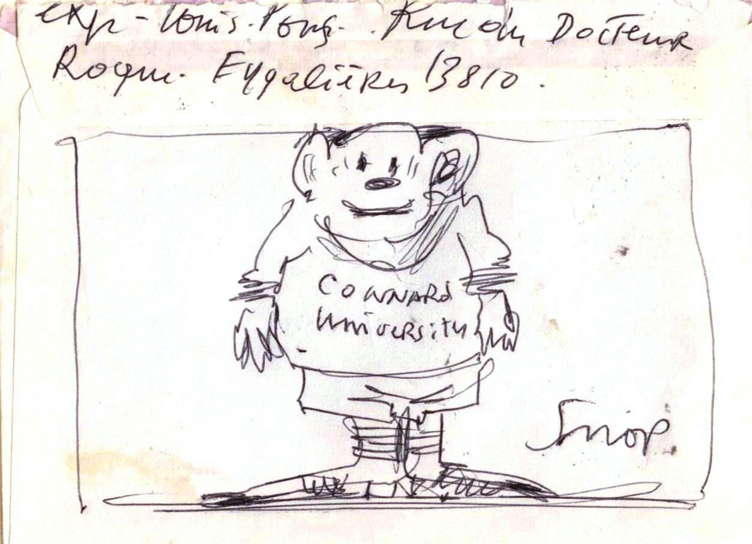 PONS Louis . Dessin sur enveloppe P 9 "Connard universitaire"