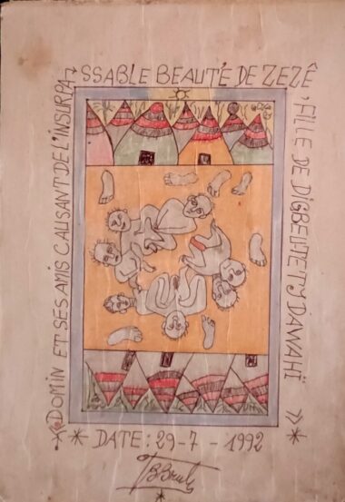 Frédéric Bruly BOUABRE-Domin et ses amis causant de l'insurpassable beauté de Zézé fille de Digbeu-tety Dawahi P 99