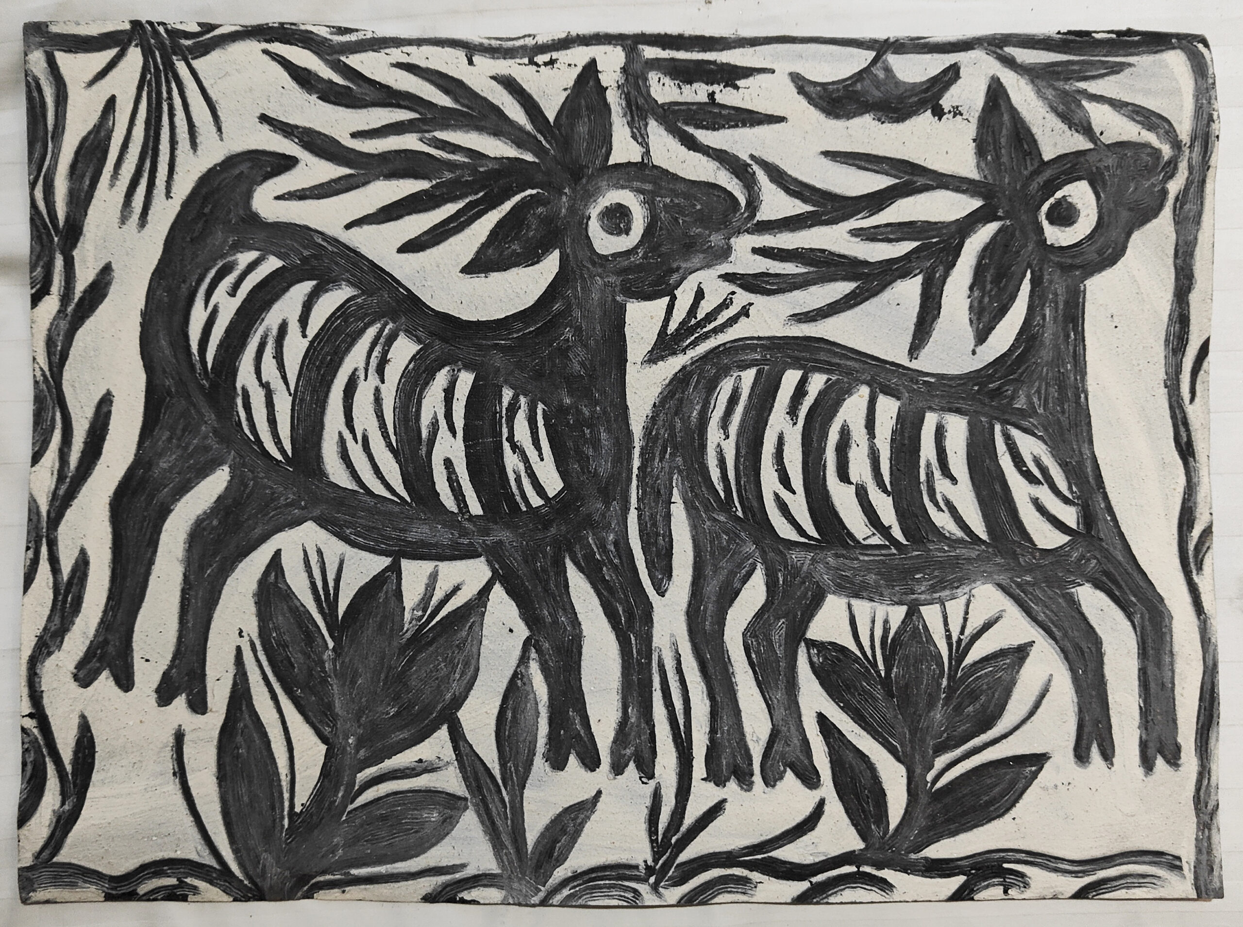 Tribus HAZARIBAGH. Style Khovar. Anita Devi, " Deux cerfs" P 4